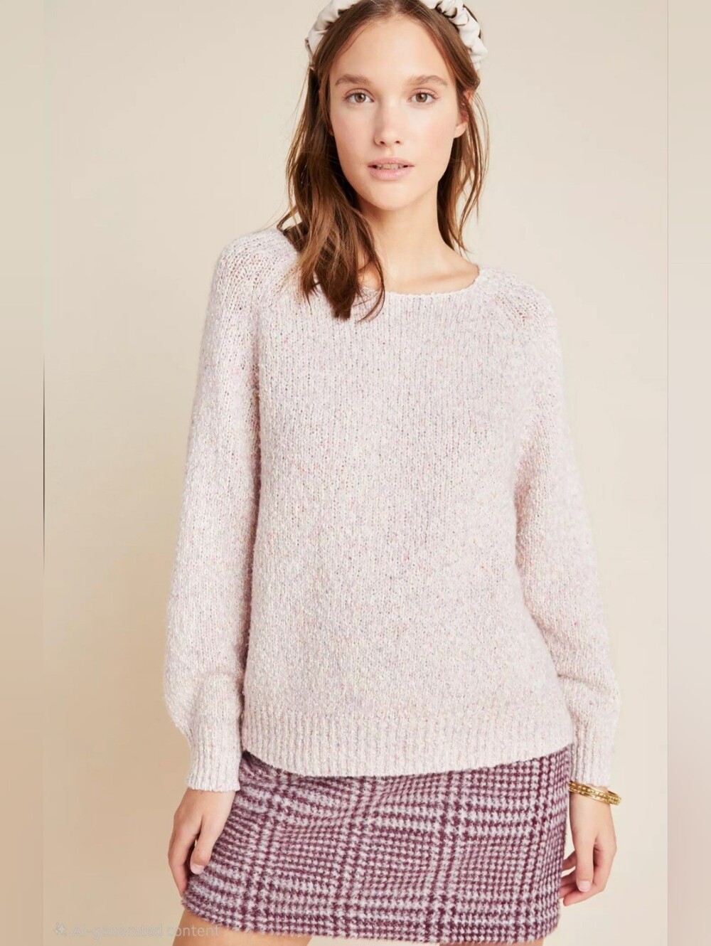 Anthropologie Brinn Textured Sweater XS Pastel Lavender Speckled Knit